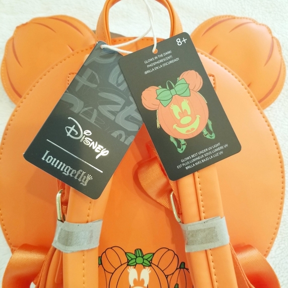 Loungefly Disney Glow Face Minnie Pumpkin Double Strap Backpack Purse Ha… - Picture 12 of 15